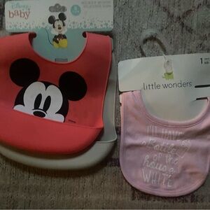DISNEY SILICONE BIBS 2PK & Free Pink Bib